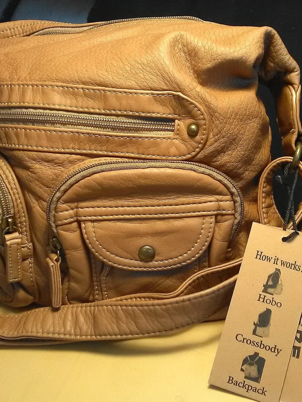 NWT AMPERE CREATIONS HOBO BAG VEGAN Leather Multi-Pocket Convertible SO SOFT!